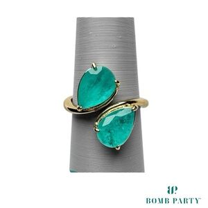 Bomb Party "To Have And To Hold" Ring Size 9 - Aqua Chalcedony on Gold RG13258
